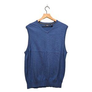 Izod Blue V-Neck Sleeveless Cotton Sweater Vest Sz M